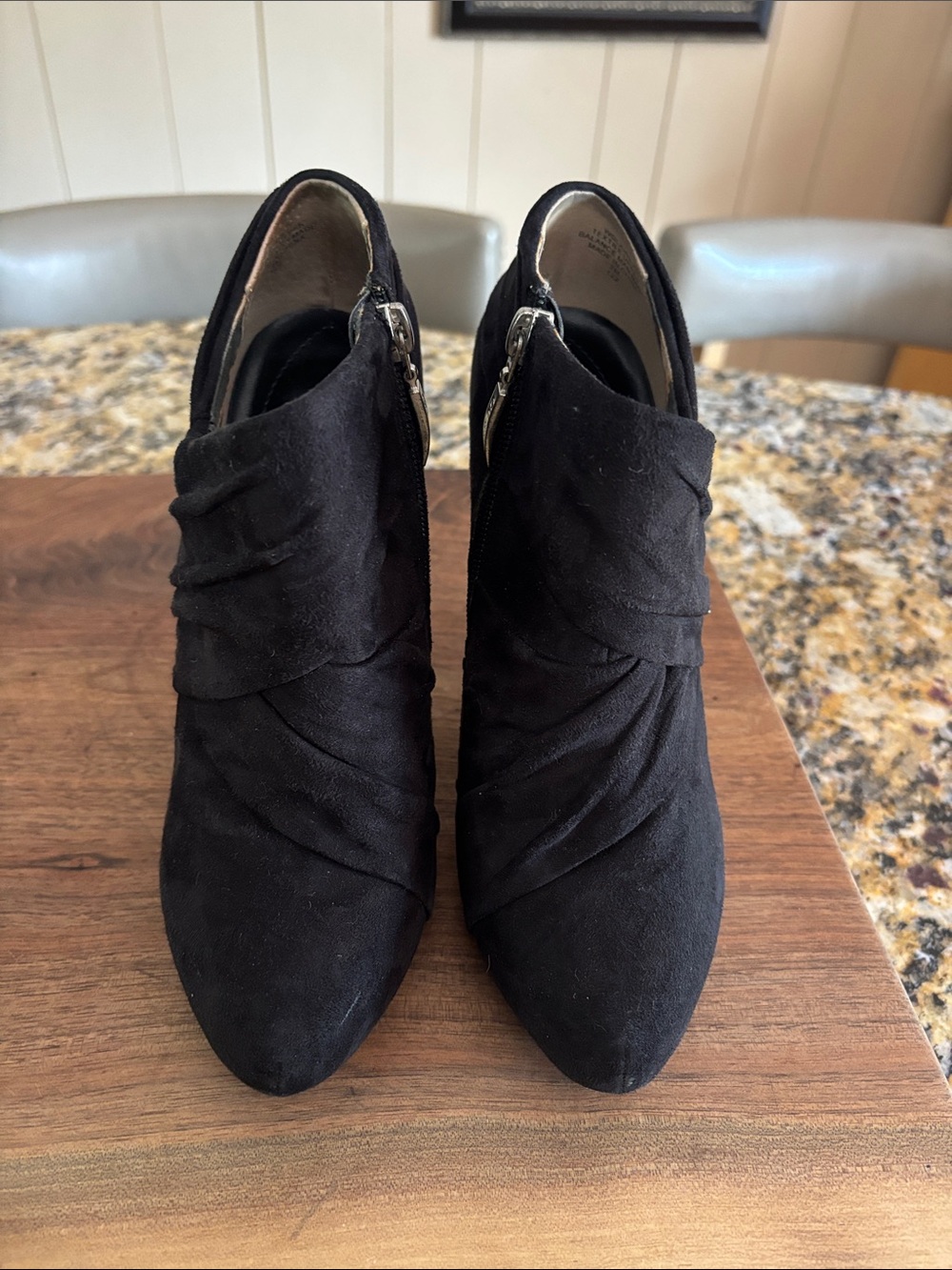 Guess Black Suede Ruched Ankle Booties with Side Zipper